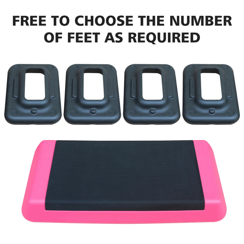 Adjustable Workout Step Platform Aerobic Trainer Pink Black with 4 Risers