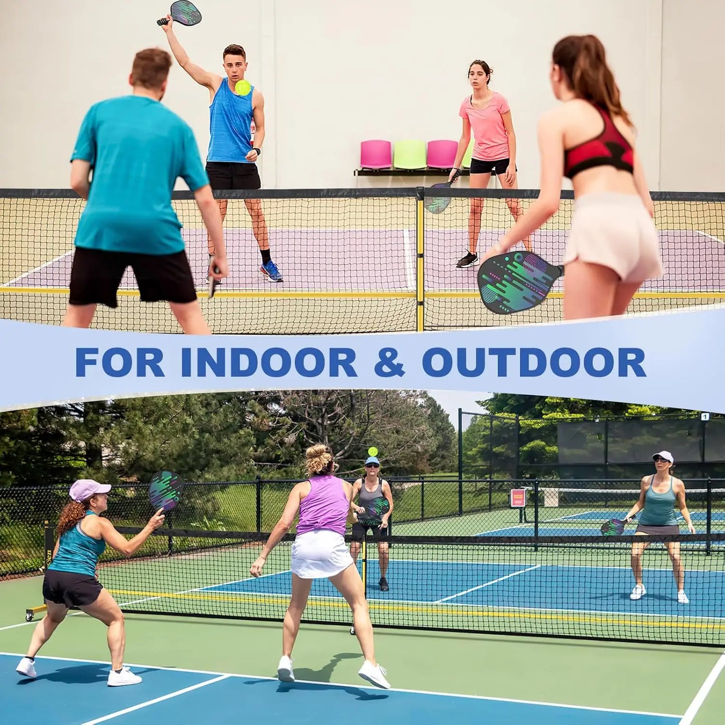 Portable Pickleball Net Set with Wheels, 22FT Regulation Size, Includes 4 Paddles & 6 Balls for Indoor Outdoor Play