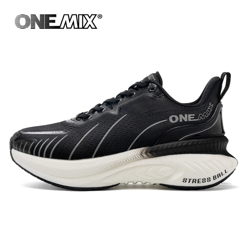 ONEMIX New Cushioning Running Shoes For Men Women Suitable Heavy Runners Lace Up Non-slip Color :White