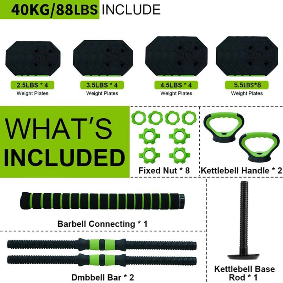 4 in 1 Adjustable Kettlebell Set Dumbbell Set Used as Kettlebells Barbell Push up Stand for Home GYM