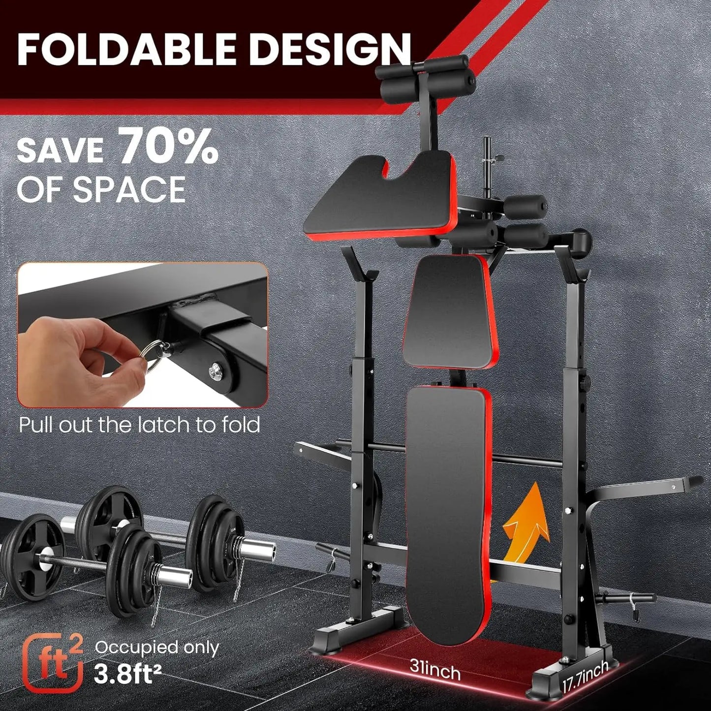 6 in 1 660lbs Weight Bench Set with Squat Rack, Bench Press Set with Barbell Rack, Adjustable