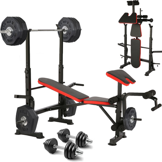6 in 1 660lbs Weight Bench Set with Squat Rack, Bench Press Set with Barbell Rack, Adjustable