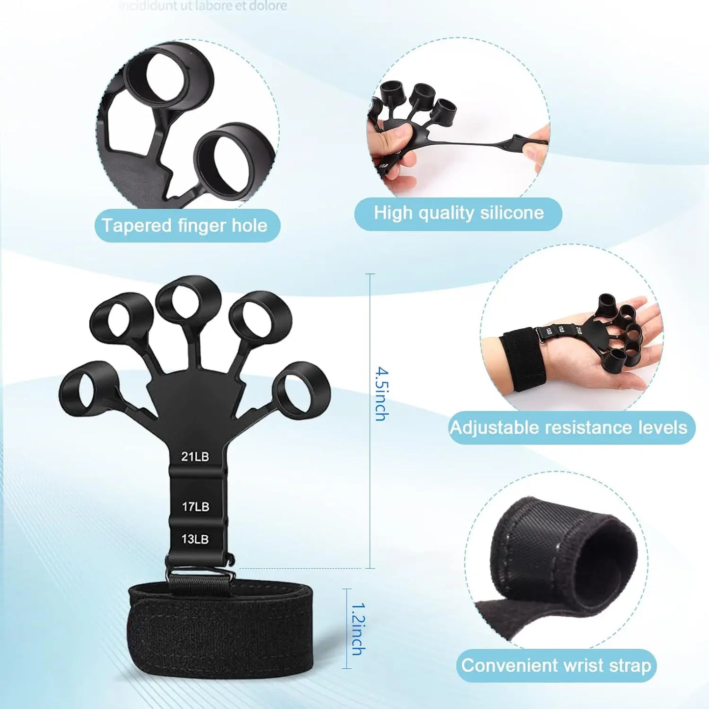 Grip Trainer Kit: Adjustable Hand Gripper, Finger/Hand Exercisers, Stress Ball & Forearm Ring for Muscle Build & Injury Rcvry