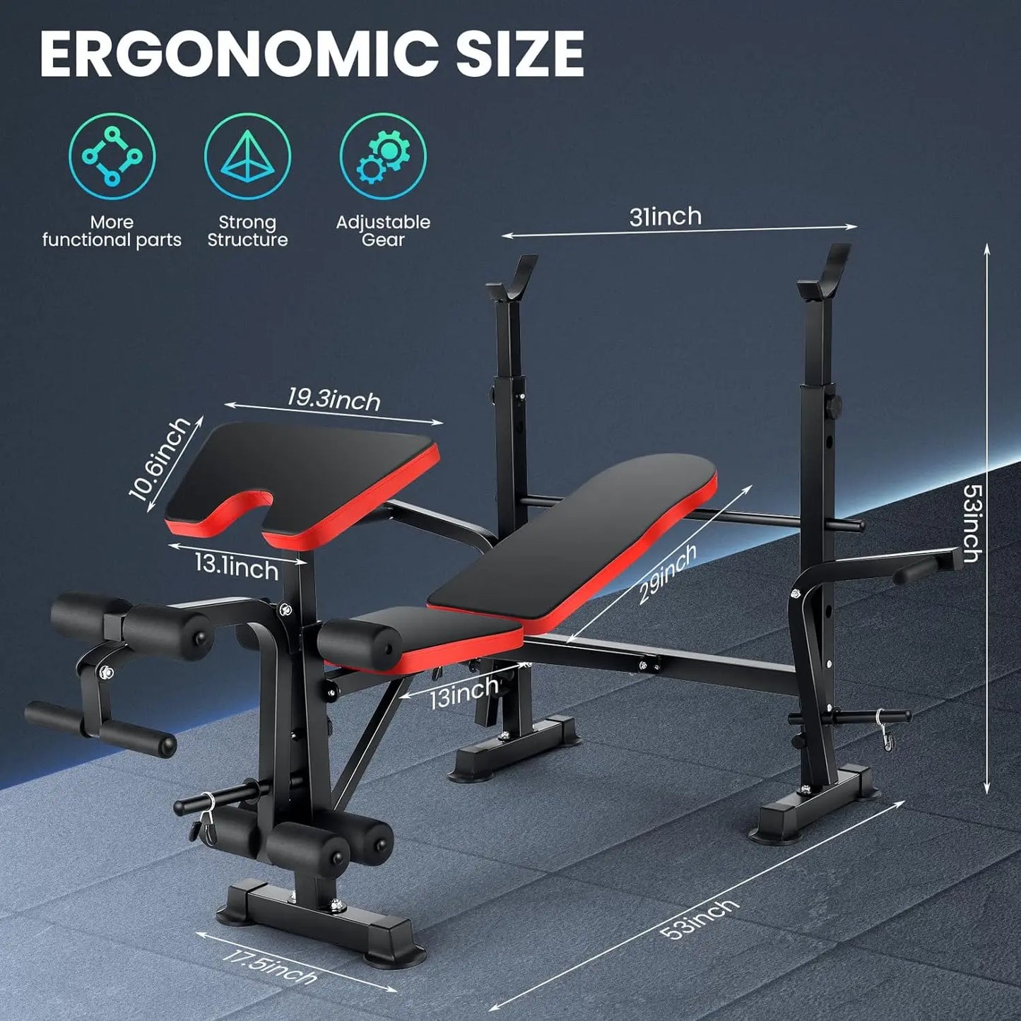 6 in 1 660lbs Weight Bench Set with Squat Rack, Bench Press Set with Barbell Rack, Adjustable