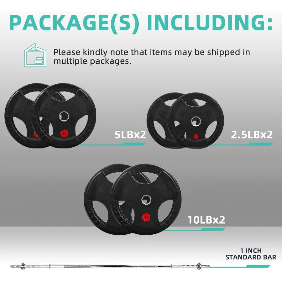 Cast Iron Standard Weight Plates Including 5FT Standard Barbell with Star Locks 45Pound Set 35 Pounds Plates + 10 Pounds Barbel