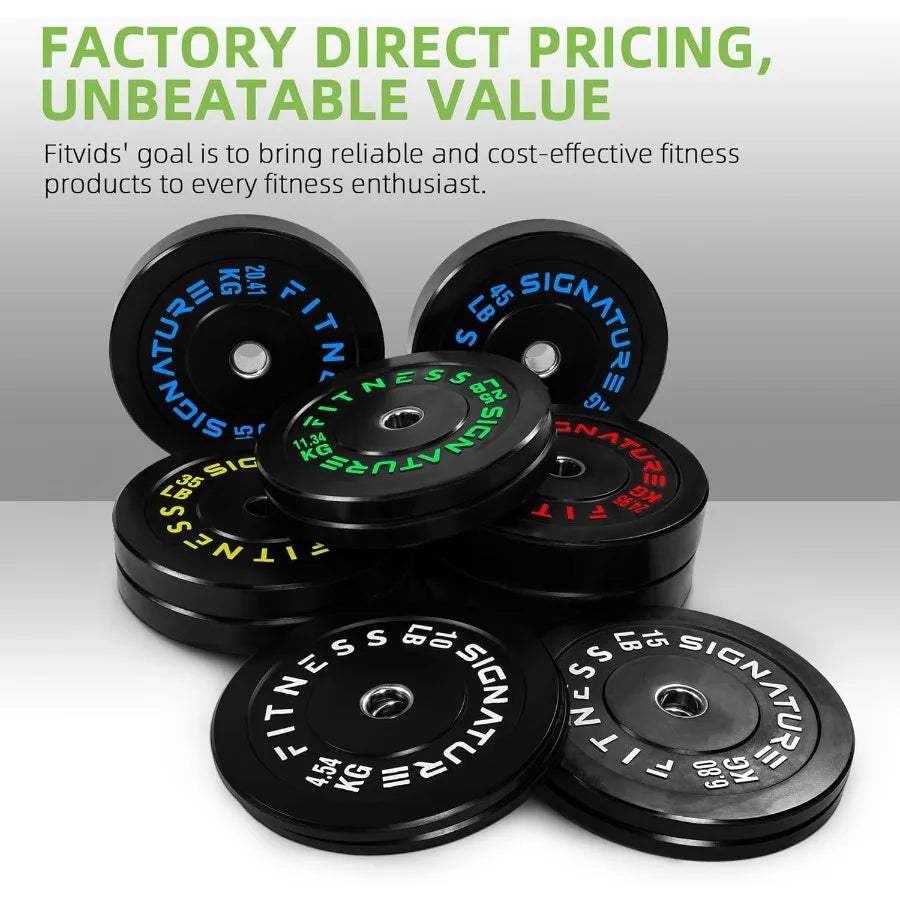 Bumper Plates Set, 2" Weight Plates for Strength Training & Weightlifting, Set with Barbell: 260 lbs