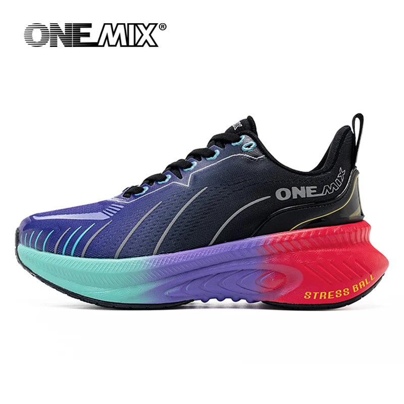ONEMIX New Cushioning Running Shoes For Men Women  Suitable Heavy Runners Lace Up Non-slip Color: Red