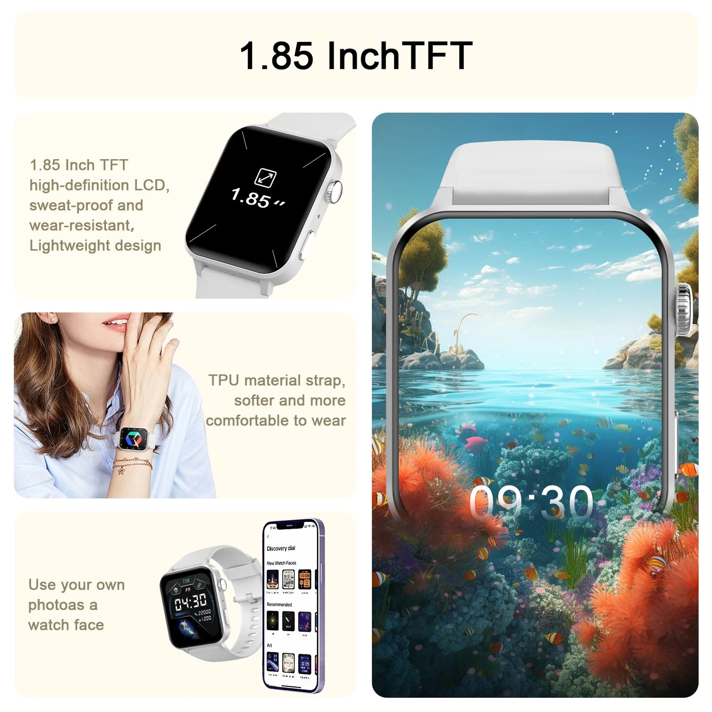 Blackview R30Pro Gray Smartwatch 1.85'' BT Call Waterproof Smart Watch Heart Rate SpO2 Monitor Man Woman Watches for Android IOS
