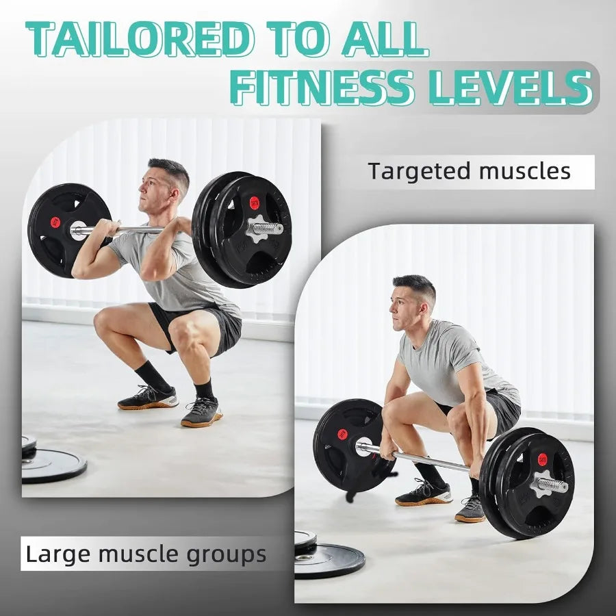 Cast Iron Standard Weight Plates Including 5FT Standard Barbell with Star Locks 45Pound Set 35 Pounds Plates + 10 Pounds Barbel