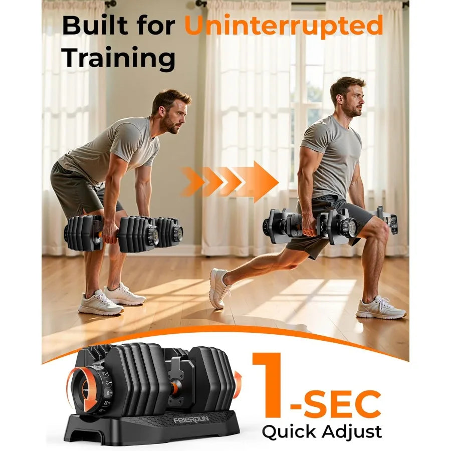 Adjustable Dumbbell Set 52.5lb Free Weight Dumbbells 15 in 1 Quick Adjust with Nonslip Handles and Tray