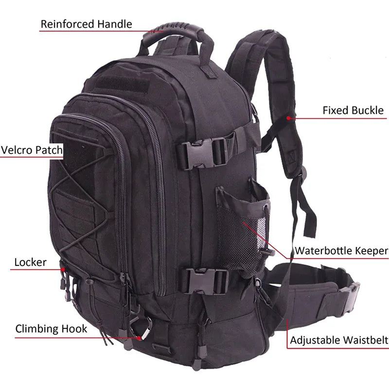 60L Military Tactical Backpack Army Molle Assault Rucksack Outdoor Travel Hiking Rucksacks