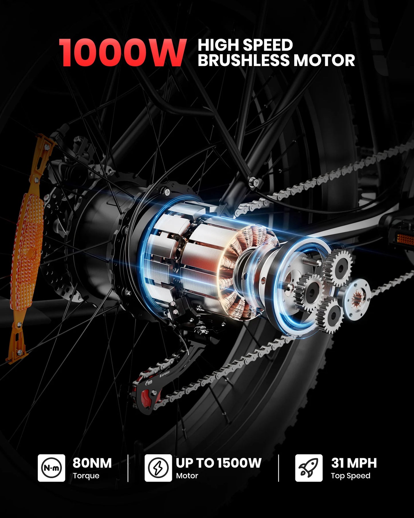 AMYET EB26 Electric Bike for Adults 1000W  48V 15AH E Bike 26" Fat Tire Mountain 31mph Dual Shock Absorber