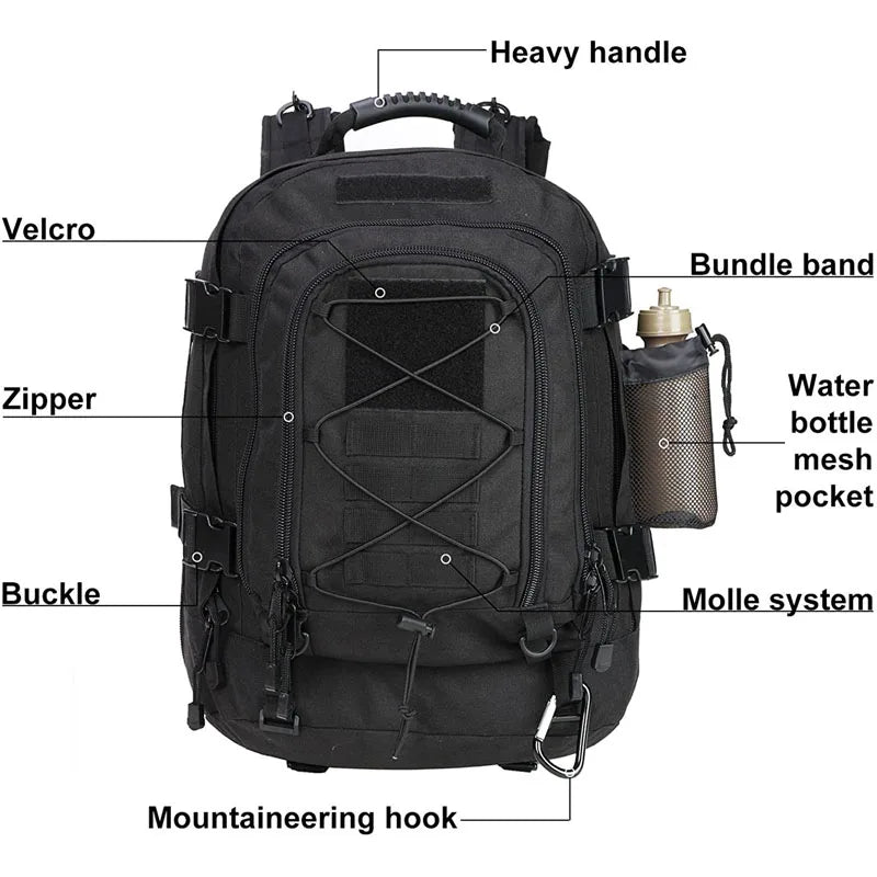 60L Military Tactical Backpack Army Molle Assault Rucksack Outdoor Travel Hiking Rucksacks