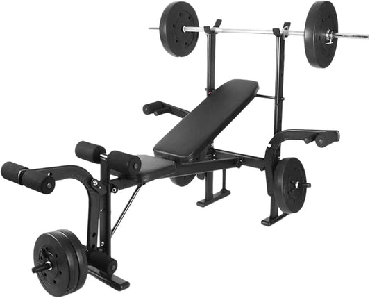 Standard Weight Bench Bench Press Set with Preacher Curl Pad and Leg Developer Weight Lifting Full-Body Workout Equipment