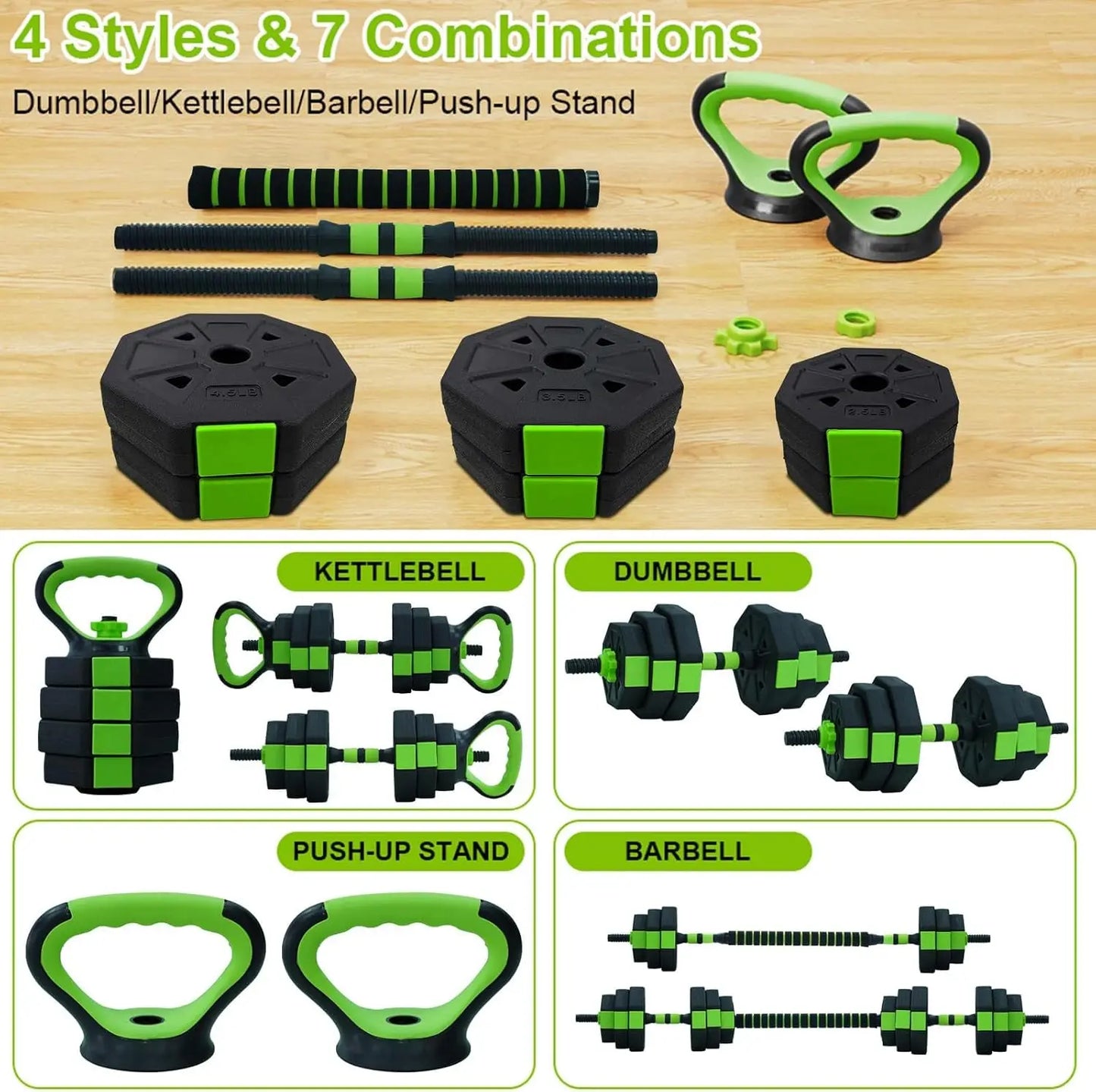 4 in 1 Adjustable Kettlebell Set  Dumbbell Set Used as Kettlebells Barbell Push up Stand for Home GYM