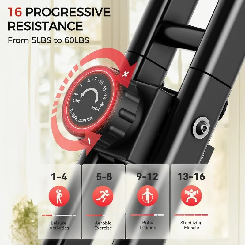 Pleny Folding Exercise Bike, 5 IN 1 Stationary Bike 6.6 LBS Flywheel Exercise Bike, Indoor Workout Bike 330LB Weight Capacity