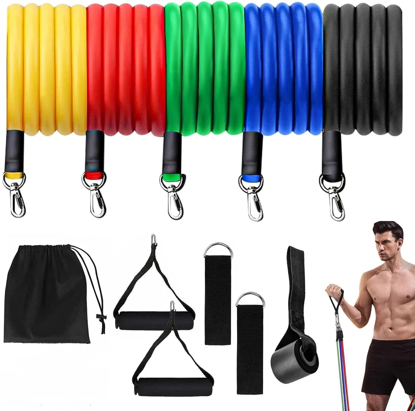 11 Pieces/Set Crossfit Latex Resistance Band Training Exercise Tube Yoga Rope Pull Elastic Rubber Expander  Belt