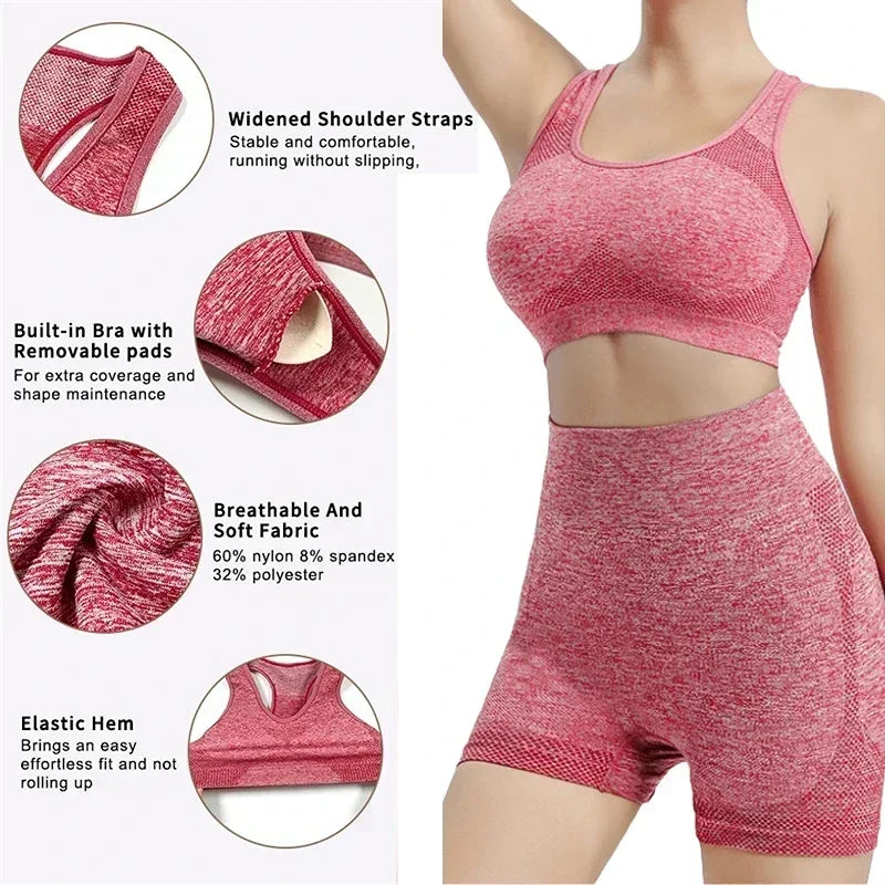 Yoga Set Gym Shorts Women Sport Bras Workout Tops  Seamless Yoga Sets