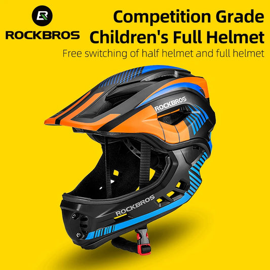 ROCKBROS Child Cycling Helmet Impact Resistant Cross Helmet Detachable Full Face Helmet Safety Protection