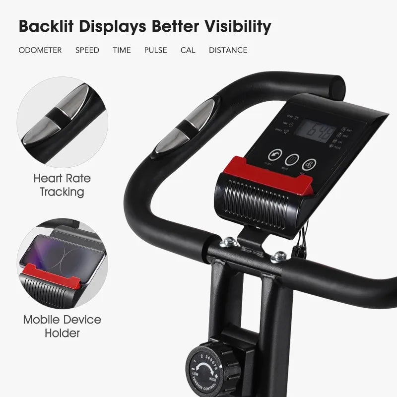 Exercise Bike 3 IN 1 Stationary Bike Folding with 8-Level Adjustable Resistance Comfortable Seat Cushion LCD