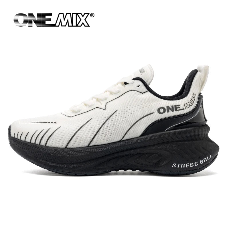 ONEMIX New Cushioning Running Shoes For Men Women  Suitable Heavy Runners Lace Up Non-slip Color :  Panda White