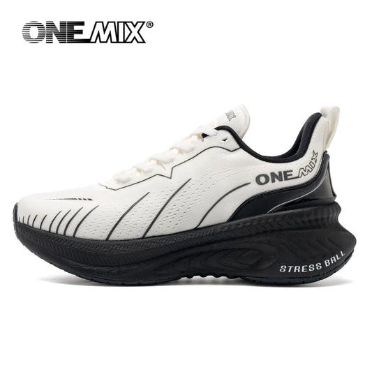 ONEMIX New Cushioning Running Shoes For Men Women  Suitable Heavy Runners Lace Up Non-slip Color :  Panda White