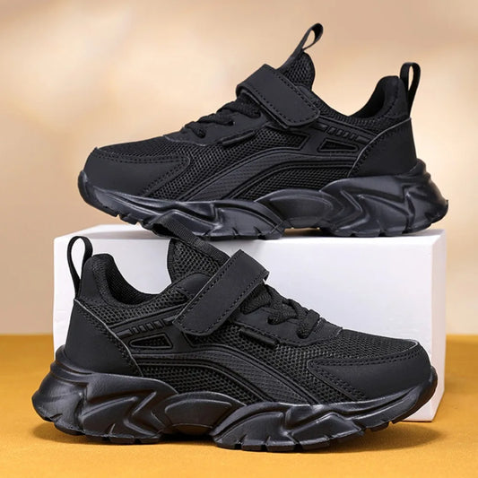 Lightweight Children's Black Sneakers Breathable Mesh for Boys or Girls Casual Walking Shoes Non-slip Kid Girls' School Running Shoes