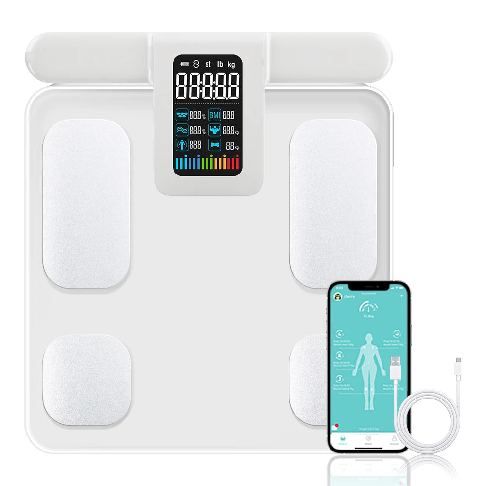 Smart 8 Electrode Scale; Bioimpedance, Electronic Digital Weight, Balance, Fat, Body Water, Muscle, Mass, BMI Body Composition