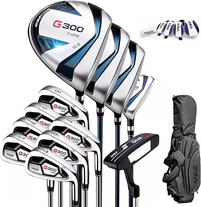 Men's G300 Type 9/12 Pieces Complete Golf Club Set - Titanium #1 Driver, Draw-Biased Hybrid, High-Strength