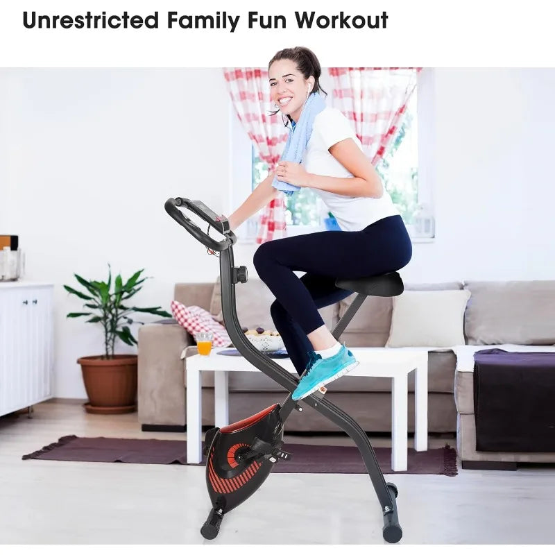 Exercise Bike 3 IN 1 Stationary Bike Folding with 8-Level Adjustable Resistance Comfortable Seat Cushion LCD