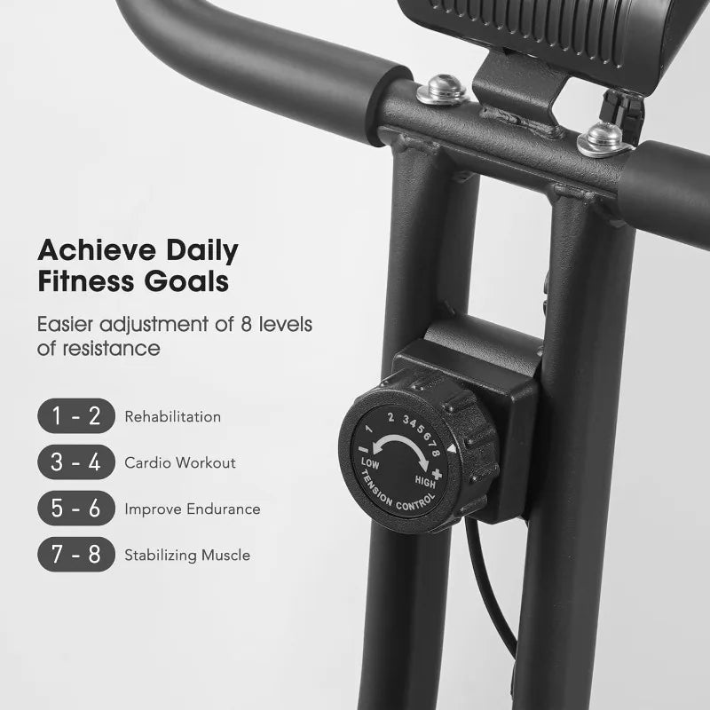 Exercise Bike 3 IN 1 Stationary Bike Folding with 8-Level Adjustable Resistance Comfortable Seat Cushion LCD