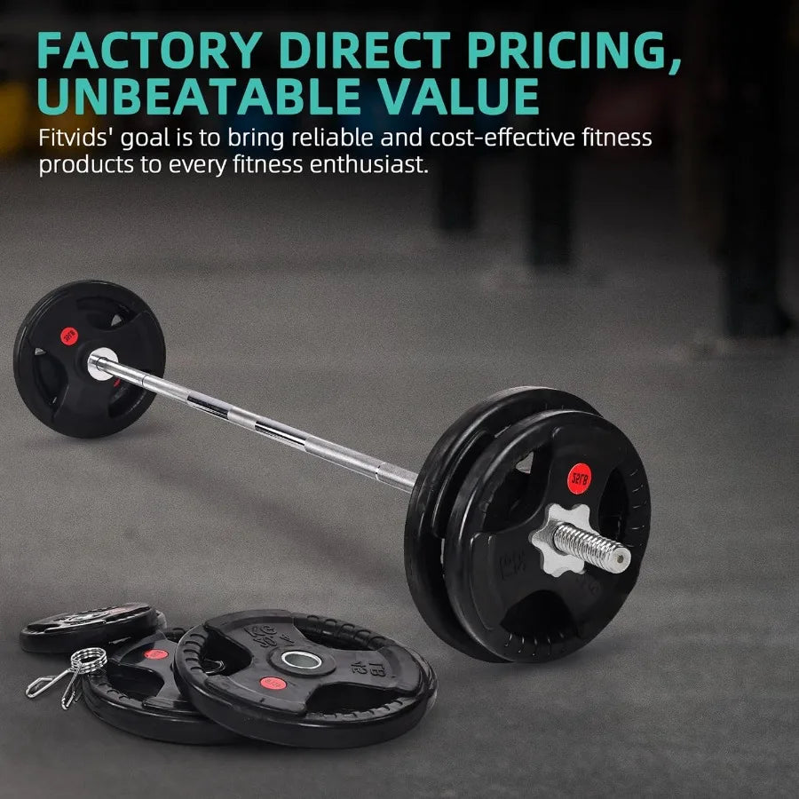 Cast Iron Standard Weight Plates Including 5FT Standard Barbell with Star Locks 45Pound Set 35 Pounds Plates + 10 Pounds Barbel