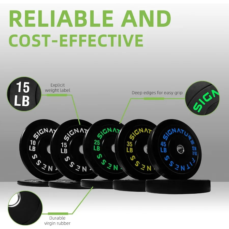 Bumper Plates Set, 2" Weight Plates for Strength Training & Weightlifting, Set with Barbell: 260 lbs