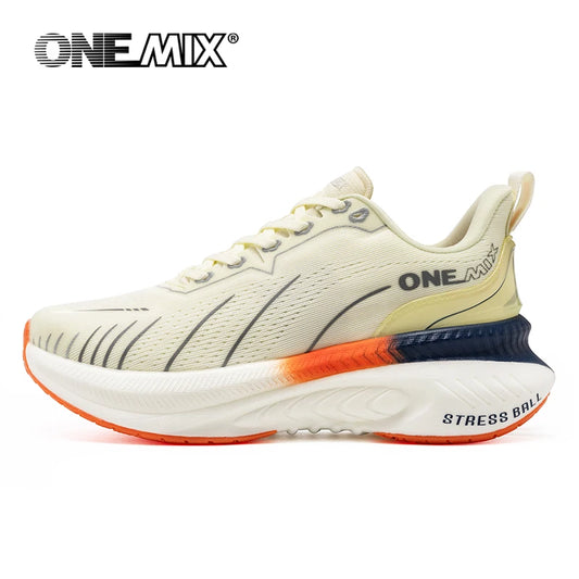 ONEMIX New Cushioning Running Shoes For Men Women  Suitable Heavy Runners Lace Up Non-slip Color :White