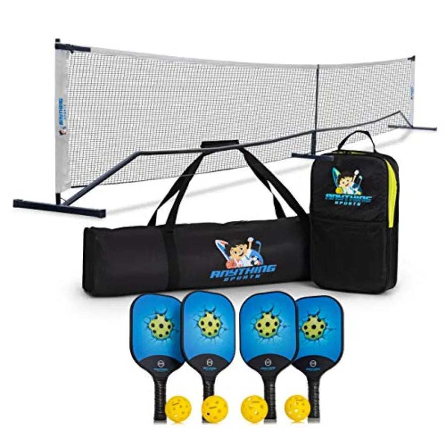 Bundle Set, 3 in 1 4X Carbon Fiber Paddles and 4 Balls. Complete Regulation Size Portable Pickleball Net