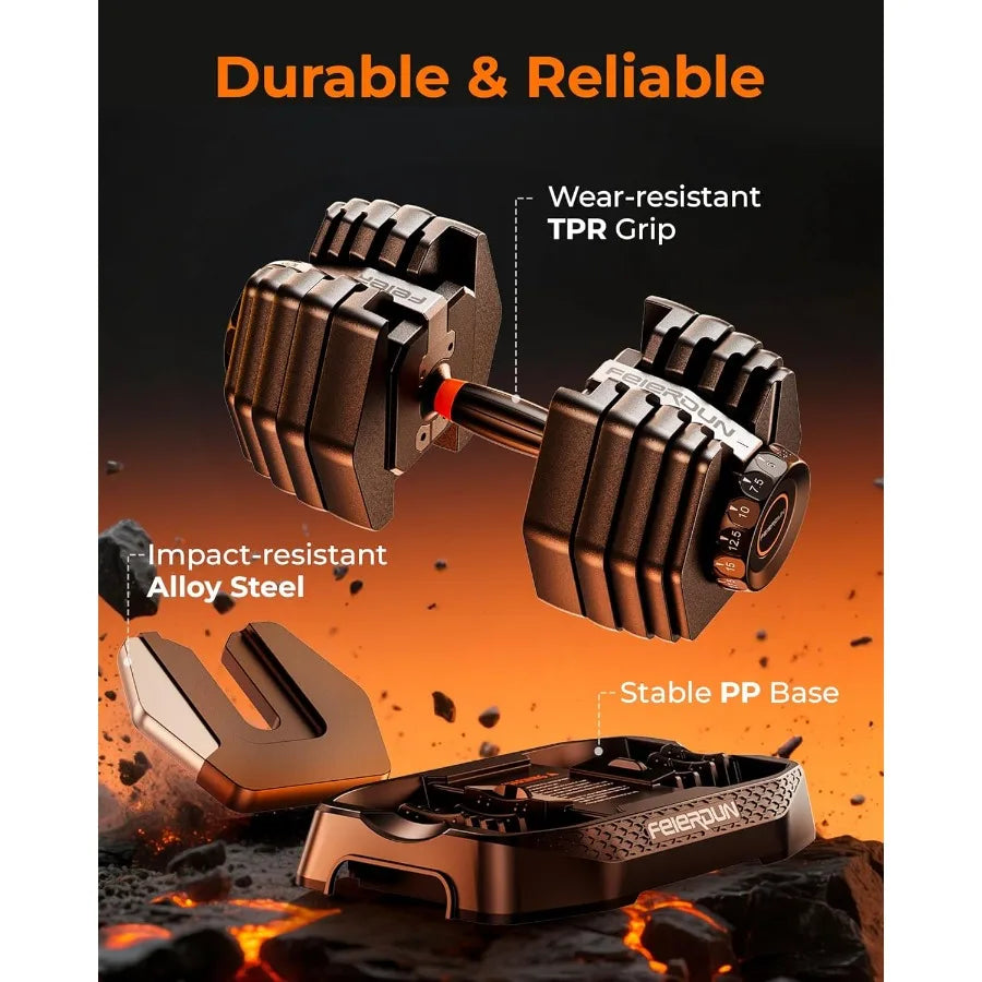 Adjustable Dumbbell Set 52.5lb Free Weight Dumbbells 15 in 1 Quick Adjust with Nonslip Handles and Tray