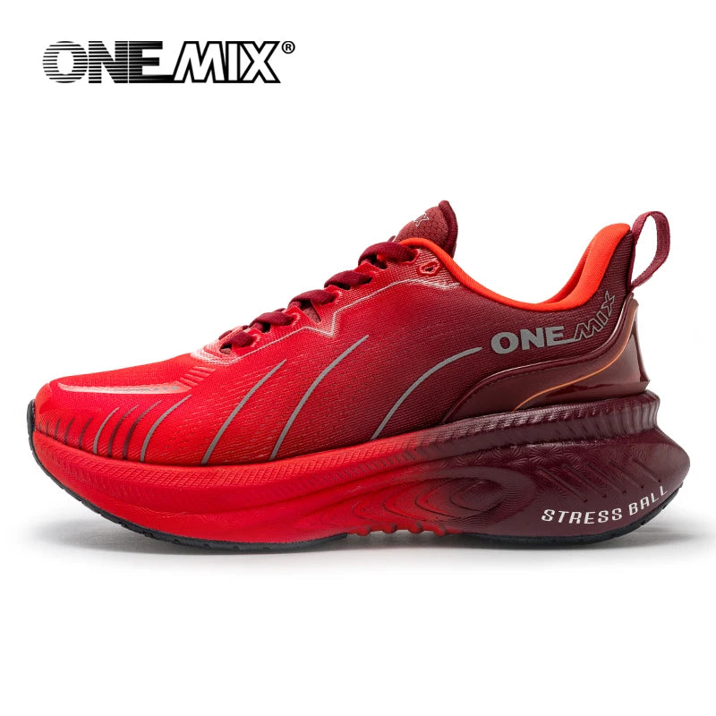 ONEMIX New Cushioning Running Shoes For Men Women  Suitable Heavy Runners Lace Up Non-slip Color :Panda Black