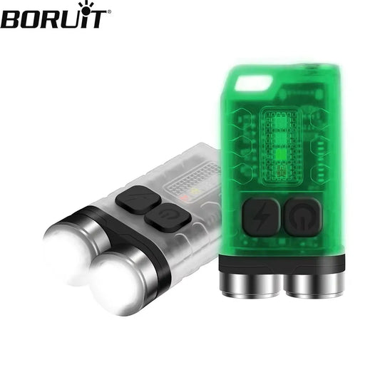 BORUiT V3 Keychain UV LED EDC Flashlight Type-C Rechargeable Work Light Torch with Magnet Waterproof Camping Pocket Lantern