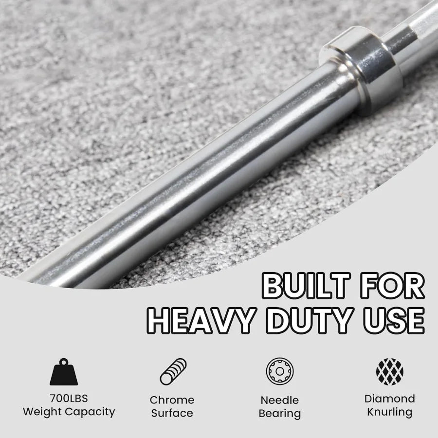 2 Inch  Barbell Bar for Powerlifting and Weightlifting Home Gym 700 Pound Capacity, 7.2 FT, Chrome Finish