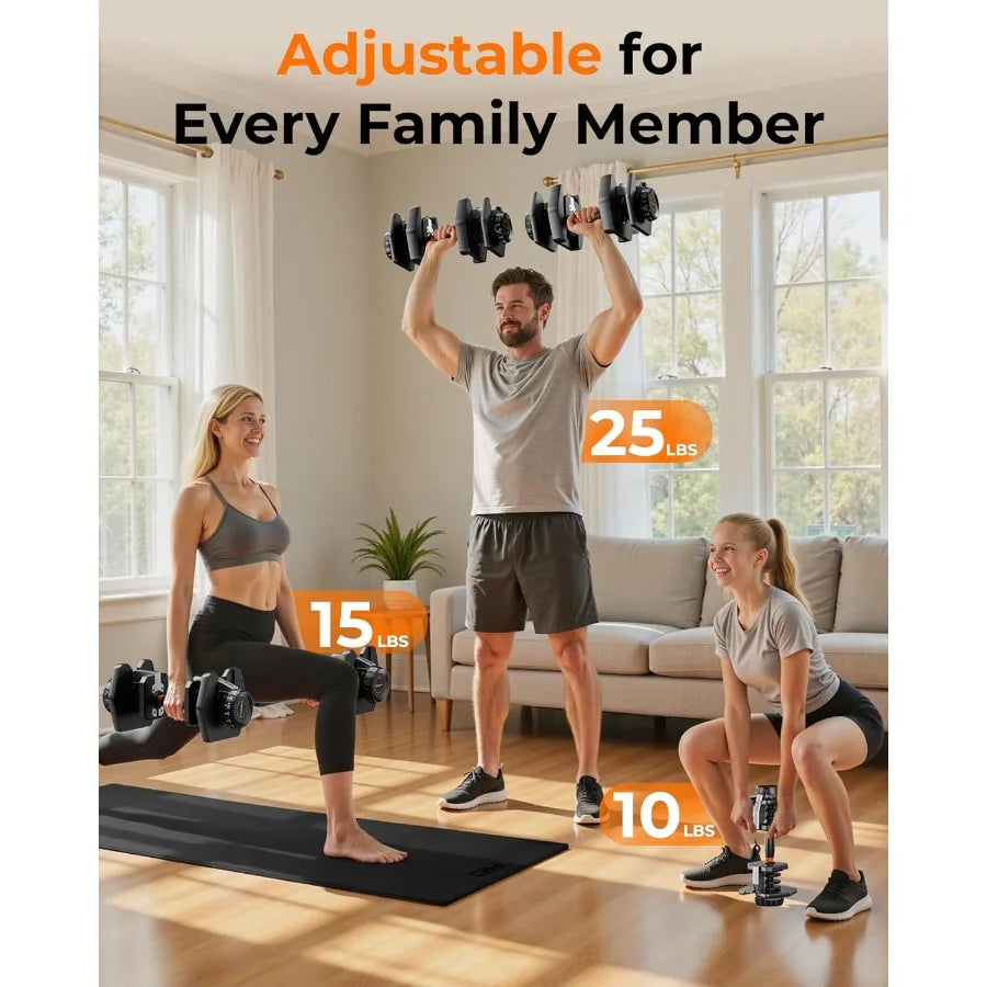 Adjustable Dumbbell Set 52.5lb Free Weight Dumbbells 15 in 1 Quick Adjust with Nonslip Handles and Tray