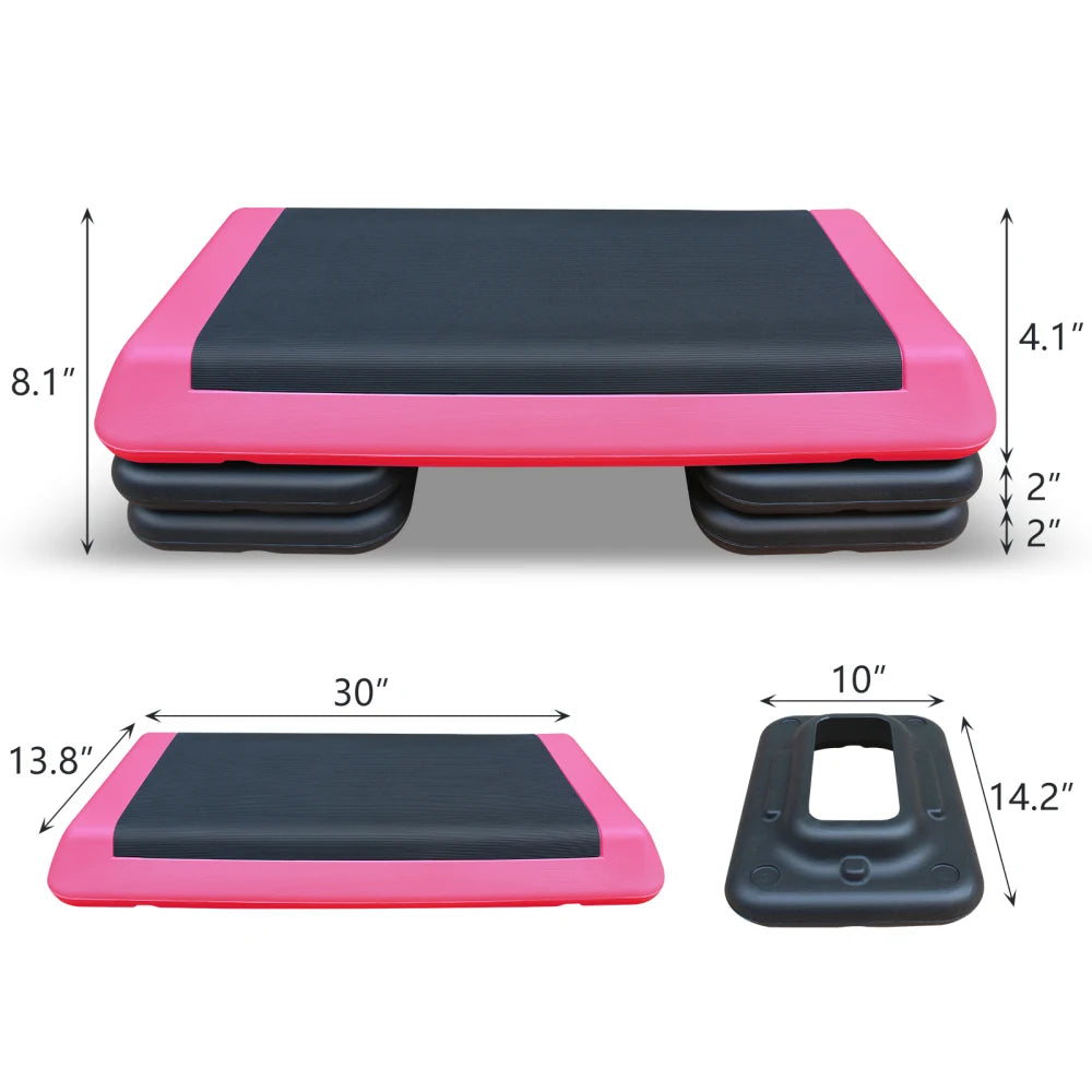 Adjustable Workout  Step Platform Aerobic Trainer Pink Black with 4 Risers