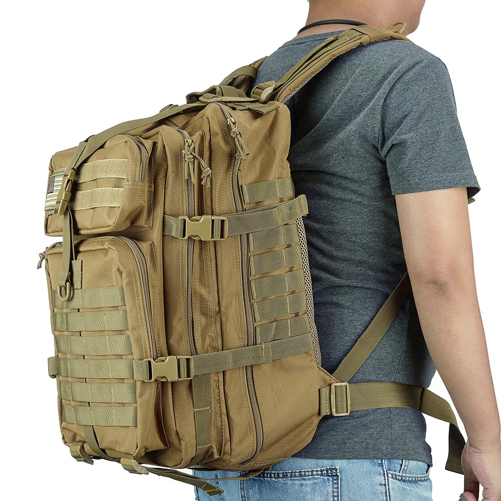 50L Sturdy Nylon Waterproof Tactical Backpack, Khaki