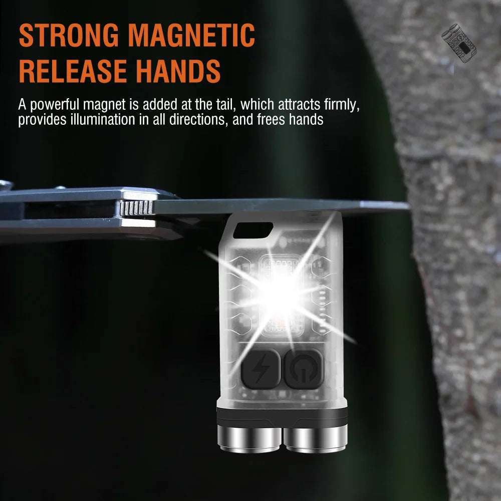 BORUiT V3 Keychain UV LED EDC Flashlight Type-C Rechargeable Work Light Torch with Magnet Waterproof Camping Pocket Lantern