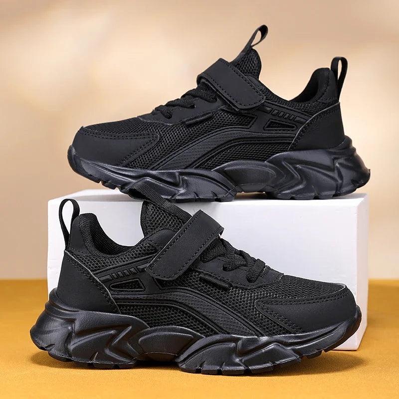 Lightweight Children's Black Sneakers Breathable Mesh for Boys or Girls Casual Walking Shoes Non-slip Kid Girls' School Running Shoes