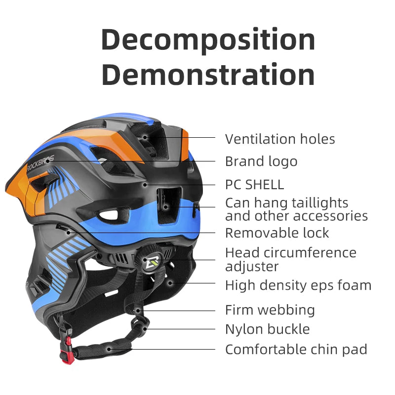 ROCKBROS Child Cycling Helmet Impact Resistant Cross Helmet Detachable Full Face Helmet Safety Protection