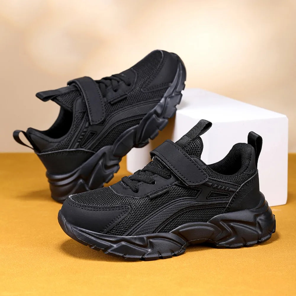 Lightweight Children's Black Sneakers Breathable Mesh for Boys or Girls Casual Walking Shoes Non-slip Kid Girls' School Running Shoes