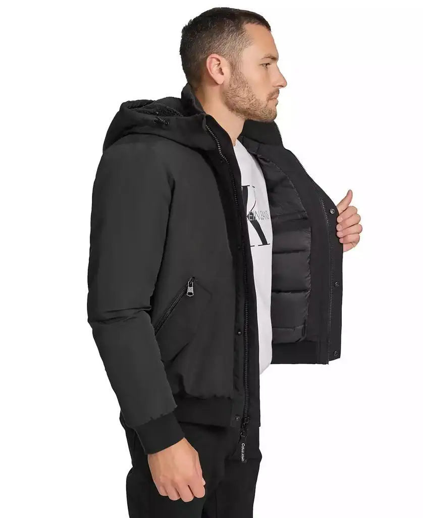 Calvin Klein Men's Arctic Fleece Bomber Jacket Hooded Sherpa Lined Casual Sports Coat for Badminton Wear