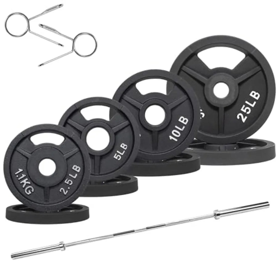 Cast Iron 2" Weight Plates Including 6FT  Barbell Bar and Safely Locks Barbell Set 85lbs