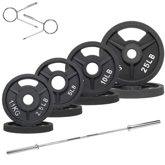 Cast Iron 2" Weight Plates Including 6FT  Barbell Bar and Safely Locks Barbell Set 85lbs