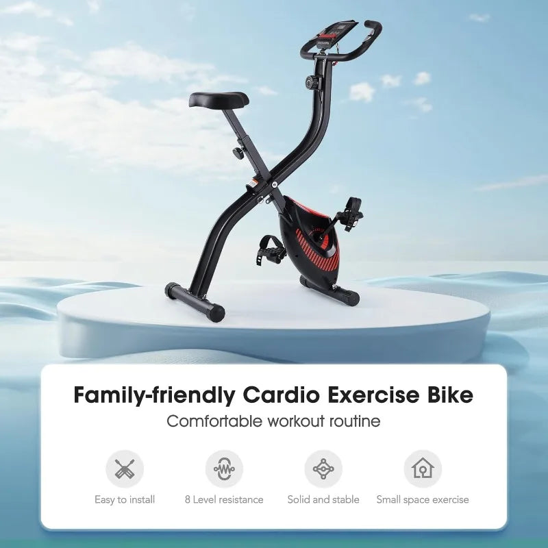 Exercise Bike 3 IN 1 Stationary Bike Folding with 8-Level Adjustable Resistance Comfortable Seat Cushion LCD